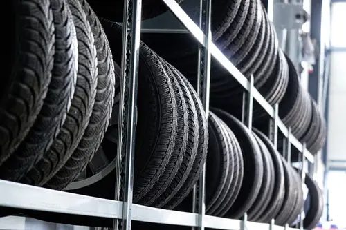 Tire rack filled with tires