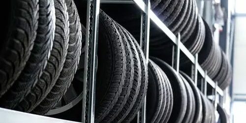 Tire rack filled with tires